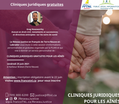 Clinique juridique gratuite en personne pour les aînés de la baie de Fortune