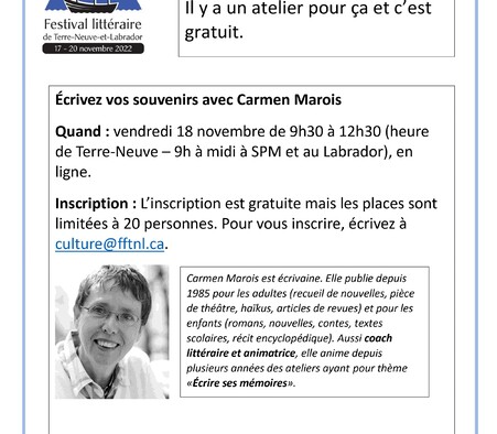 Atelier d'écriture - vendredi 18 novembre