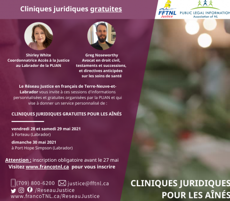 Cliniques juridiques gratuites et en personne pour les aînés du sud du Labrador